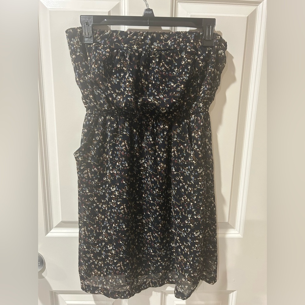 Y2k Floral Strapless Dress navy blue small size